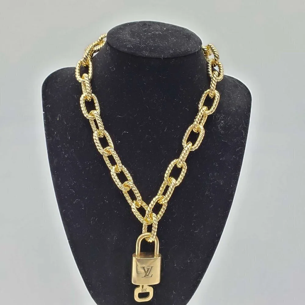 100% Auth Louis Vuitton Lock & Key with Unbranded Gold Plated Chain Necklace